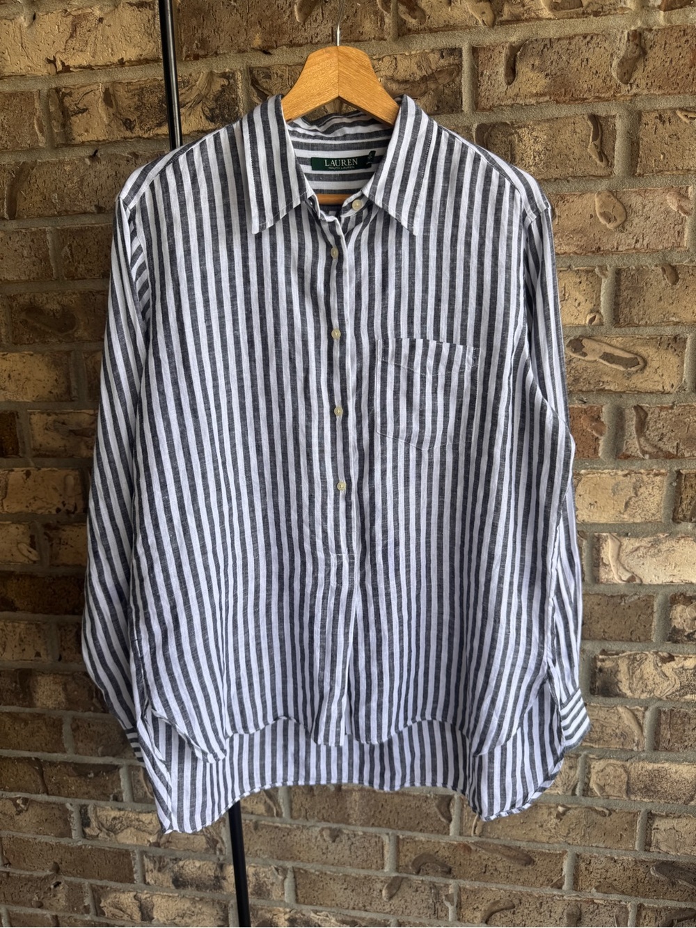 Lauren Ralph Lauren 100% Linen Striped Popover Half Button Shirt Size L - Picture 2 of 16